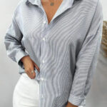 Womens Striped Blouse With A Sophisticated Touch Bell Sleeves And Lace-trimmed Long Sleeves