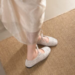 French Style Cutout Embossed Mary Janes, Women Flat Elegant Low Cut Flats, 2026 Summer New Arrival