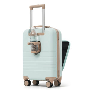 4-Piece Luggage Set with USB Charging Ports - 20in Carry-On (Front-Opening for Laptop) 28in Checked Suitcase with TSA Lock Travel Duffel Bag Wet-Dry Toiletry Bag, grey green