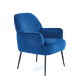 Velvet Accent Chair, Modern Upholstered Living Room Chairs, Luxury Single Sofa Armchair with Metal Legs, Comfy Barrel Chairs for Living Room, Waiting Room, Bedroom, Office and Cafe, Blue