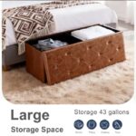 Tufted Faux Leather Storage Bench Folding Footrest Ottoman With 400lbs Weight Capacity, Large Blanket Toy Storage Organizer Chest For Bedroom