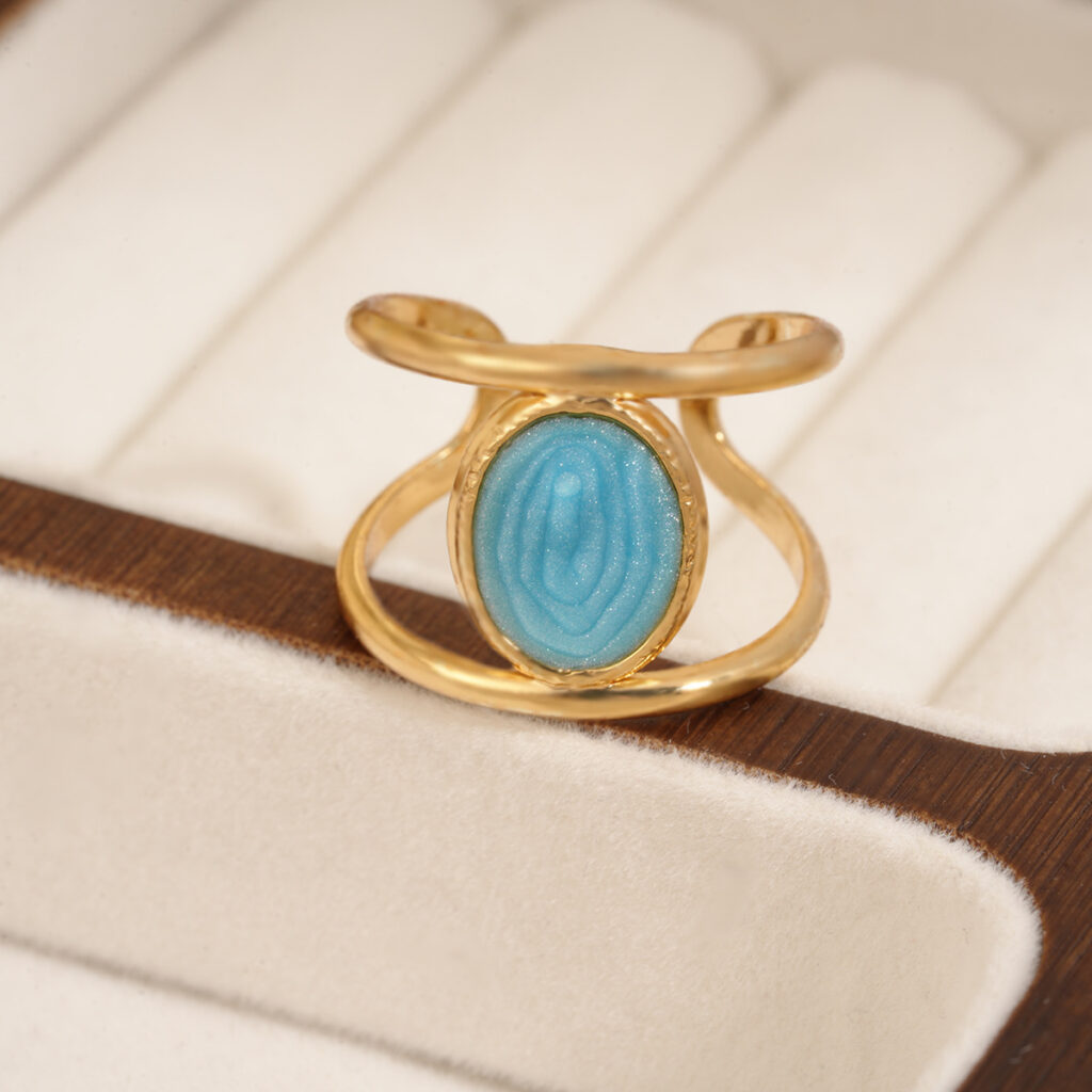 French Vintage 18K Gold Plated Open Stainless Steel Ring, Luxury Minimalist Titanium Steel Finger Jewelry For Women Wholesale
