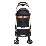 Pet Stroller for Dogs and Cats, 2-in-1 Detachable Foldable 4 Wheels Pet Stroller, Quick One-Hand Fold, Storage Basket, Detachable Carry Basket with Sun Canopy(Black+Gold)