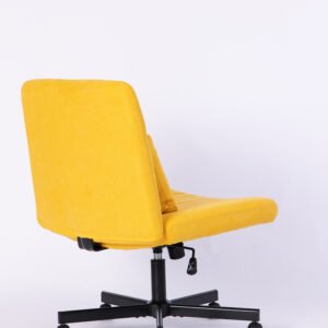 Yellow Linen Criss Cross Armless Office Chair with Wheels - Versatile for Home Office, Meditation & Makeup