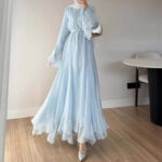 Womens Single-breasted Dress With Flared Sleeves