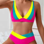Sexy Backless High-Stretch Contrast-Color Bikini Two-Piece Swimsuit