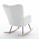 067-Teddy Fabric Leisure Rocking Chair With Adjustable Footstool,Nursery Rocking Chair, High Backrest, Storage Pocket On The Right Side,The Base Rocker Is Solid Wood And Metal,Ivory