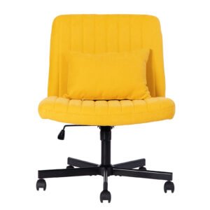 Yellow Linen Criss Cross Armless Office Chair with Wheels - Versatile for Home Office, Meditation & Makeup