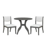 Oak Gray Dining Table Set:39.4" Round Table + 2 Chairs - Traditional Solid Wood Kitchen Set with Inlaid Tabletop, Elegant Curved Legs for Dining Room