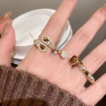 New Vintage Maillard Style Gold Tone Tiger's Eye Ring For Women, Light Luxury Premium Index Finger Band, Versatile Stackable Summer Finger Jewelry