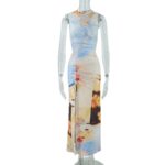 Womens Dopamine-Color Printed Long Dress