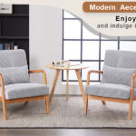 Mid-Century Modern Accent Chair, Arm Chair Living Room Chairs with Pillow Upholstered Reading Chair with Solid Wood Frame & Living Room Bedroom Balcony (Antique Dark Grey)