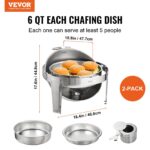 Roll Top Chafing Dish Buffet Set, 6 Qt 2 Pack, Stainless Steel Chafer With 2 Full Size Pans, Round Catering Warmer Server With Lid Water Pan Stand Fuel Holder, For At Least 5 People Each
