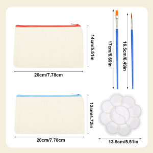 DIY Empty Pencil Case Set - 5 Pencil Cases, Paintbrushes, Palette For Creative Projects - Desk Labels
