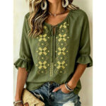 Womens Fashionable Printed V-neck Short-sleeve Top