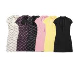 Hepburn-style Square-neck Short-sleeve Polka-dot Short Dress With A Bow Detail