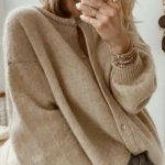Oversized Crew Neck Button Knit Cardigan Women Soft Puff Sleeve Sweater Coat