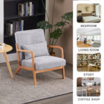 Mid-Century Modern Accent Chair, Arm Chair Living Room Chairs with Pillow Upholstered Reading Chair with Solid Wood Frame & Living Room Bedroom Balcony (Antique Dark Grey)