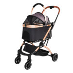 Pet Stroller for Dogs and Cats, 2-in-1 Detachable Foldable 4 Wheels Pet Stroller, Quick One-Hand Fold, Storage Basket, Detachable Carry Basket with Sun Canopy(Black+Gold)