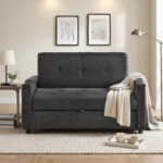 2 Seater Pull Out Sofa Bed, Multi-Functional Sleeper Loveseat With Cup Holders, Convertible Fold Out Guest Couch, Space Saving Sofa Sleeper For Apartment, Living Room, Guest Room, Studio, Dorm .