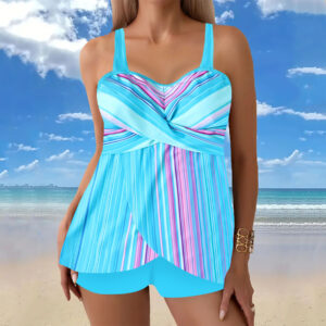 New European And American Style Gradient Print Plus Size Two Piece Boxer Swimsuit