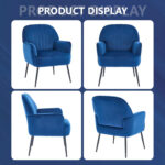 Velvet Accent Chair, Modern Upholstered Living Room Chairs, Luxury Single Sofa Armchair with Metal Legs, Comfy Barrel Chairs for Living Room, Waiting Room, Bedroom, Office and Cafe, Blue