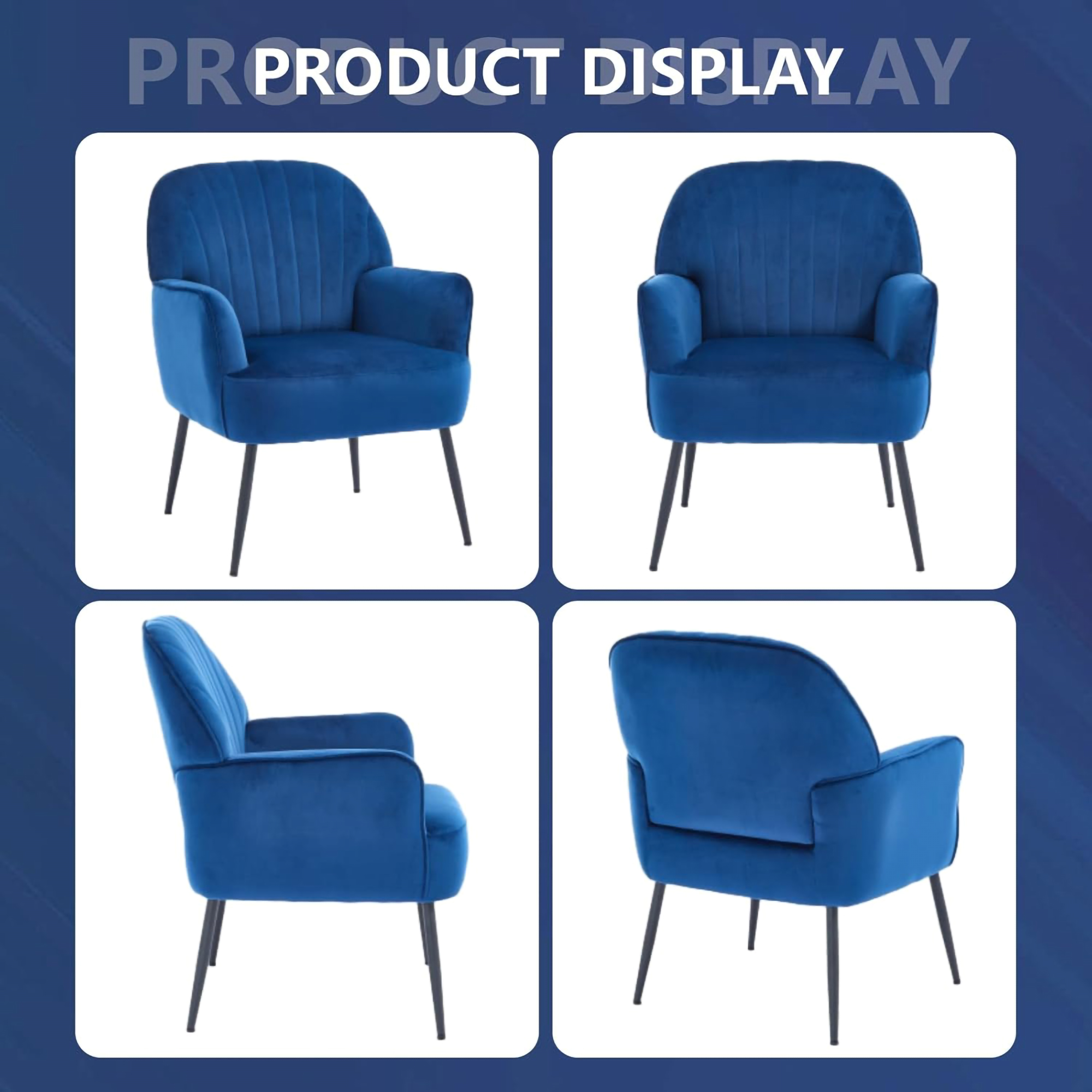 Velvet Accent Chair, Modern Upholstered Living Room Chairs, Luxury Single Sofa Armchair with Metal Legs, Comfy Barrel Chairs for Living Room, Waiting Room, Bedroom, Office and Cafe, Blue - Image 2