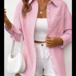 Womens Striped Blouse With A Sophisticated Touch Bell Sleeves And Lace-trimmed Long Sleeves