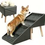 2-in-1 Dog Stairs for Bed and Couch 19.69" Foldable Dog Ramp for Couch 4 Pet Steps & Ottoman for Small Dogs, Grey