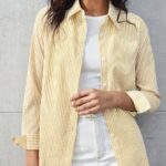 Womens Striped Blouse With A Sophisticated Touch Bell Sleeves And Lace-trimmed Long Sleeves
