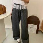 Chic Lace-waist Polka-dot Casual Straight-leg Pants That Add A Touch Of Sweetness And Youthful Charm