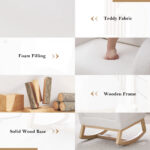 015B-Teddy Fabric Leisure Rocking Chair,Nursery Rocking Chair With Adjustable Footstool,Thickened Headrest And High Backrest, Storage Pocket On The Right Side,The Base Rocker Is Solid Wood,White