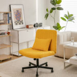Yellow Linen Criss Cross Armless Office Chair with Wheels - Versatile for Home Office, Meditation & Makeup