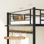 Twin Metal Loft Bed Frame With Storage, Buckle-Fastened Slats, No Box Spring