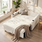 2 Seater Pull Out Sofa Bed, Multi-Functional Sleeper Loveseat With Cup Holders, Convertible Fold Out Guest Couch, Space Saving Sofa Sleeper For Apartment, Living Room, Guest Room, Studio, Dorm .