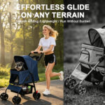 Foldable Pet Stroller for Small Dogs and Cats Under 28 lbs with Multi-Functional Tray, 2 Safety Leashes, Storage Basket & Breathable Mesh, 4 Wheels Pet Stroller, Blue