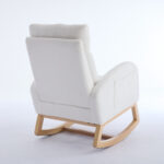 015B-Teddy Fabric Leisure Rocking Chair,Nursery Rocking Chair With Adjustable Footstool,Thickened Headrest And High Backrest, Storage Pocket On The Right Side,The Base Rocker Is Solid Wood,White