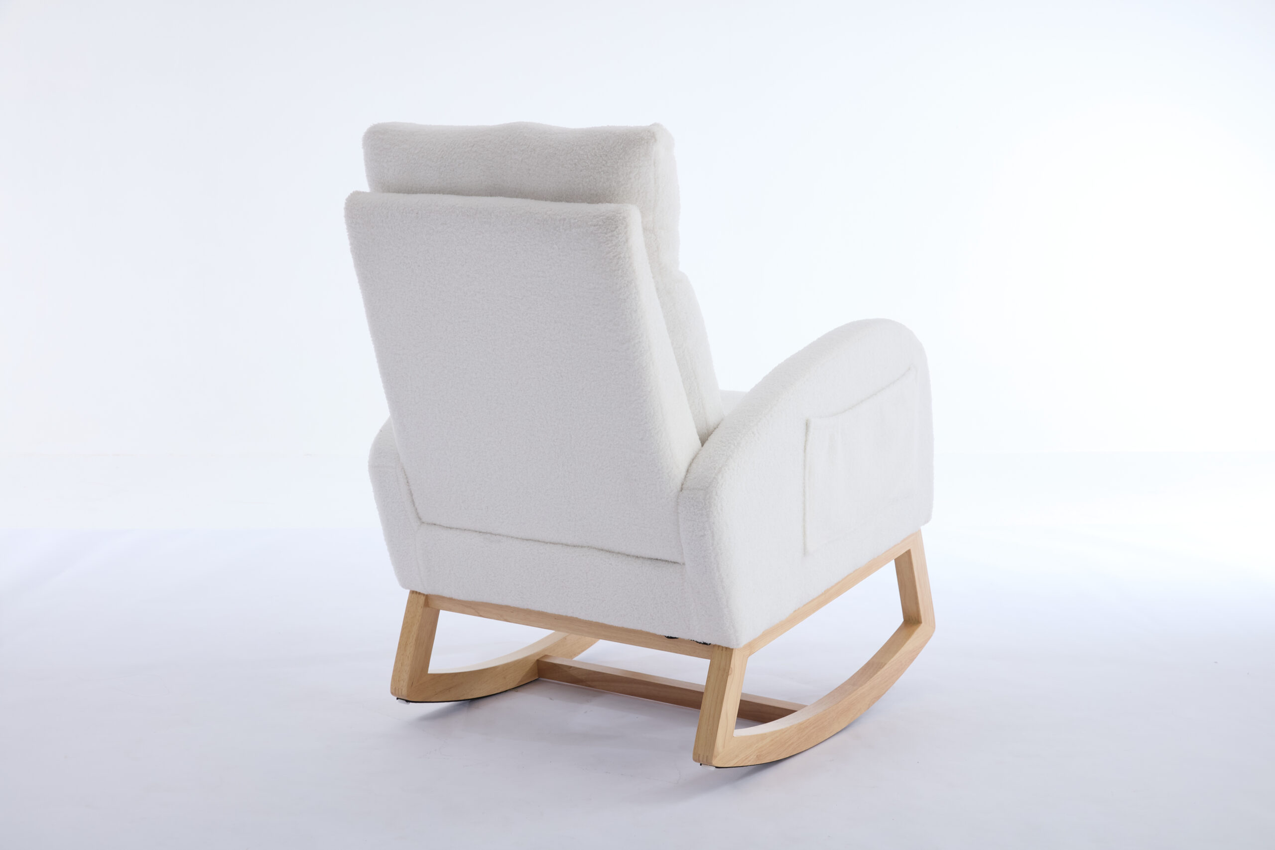 015B-Teddy Fabric Leisure Rocking Chair,Nursery Rocking Chair With Adjustable Footstool,Thickened Headrest And High Backrest, Storage Pocket On The Right Side,The Base Rocker Is Solid Wood,White - Image 19