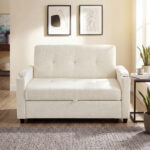 2 Seater Pull Out Sofa Bed, Multi-Functional Sleeper Loveseat With Cup Holders, Convertible Fold Out Guest Couch, Space Saving Sofa Sleeper For Apartment, Living Room, Guest Room, Studio, Dorm .