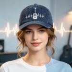 2pcs Washed Navy Baseball Cap For Men Women, Guitar Heartbeat Line Embroidered Vintage Hat, Music Lovers Casual Outdoor Cotton Hat