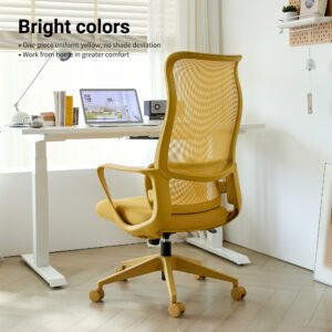 Ergonomic Colorful Office Chair 350LBS Home Office Mesh Breathable High Back, With Adjustable Lumbar Support Computer Chair, Integrated Molded Foam Seat Cushion, Fireproof (Yellow)