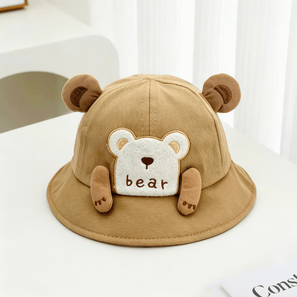 Summer Boys And Girls' Embroidered Letter Bear Style Fashionable And Cute Fishing Hat For Outdoor Shopping And Playing