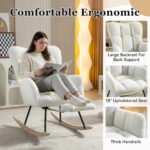 067-Teddy Fabric Leisure Rocking Chair With Adjustable Footstool,Nursery Rocking Chair, High Backrest, Storage Pocket On The Right Side,The Base Rocker Is Solid Wood And Metal,Ivory
