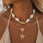 Cross-border European American Multi-layer Jewelry Set, Ocean Beach Style Clavicle Necklace With Shell & Starfish Pendant, In Stock Seaside Women Neck Accessories
