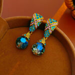 Silver Needle Crystal Diamond Tassel Earrings Women Vintage Rhombus Fringe Light Luxury Studs