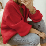 Oversized Crew Neck Button Knit Cardigan Women Soft Puff Sleeve Sweater Coat