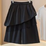 Lace-Panelled Ruffle-Skirt Casual Womens Wide-Leg Shorts