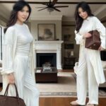 Womens Crew-neck Long-sleeve Top And Wide-leg Pants Set