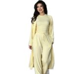 Womens Crew-neck Long-sleeve Top And Wide-leg Pants Set