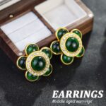 Antique Pave Diamond Earrings Women Geometric Drop Studs Vintage Light Luxury Jewelry